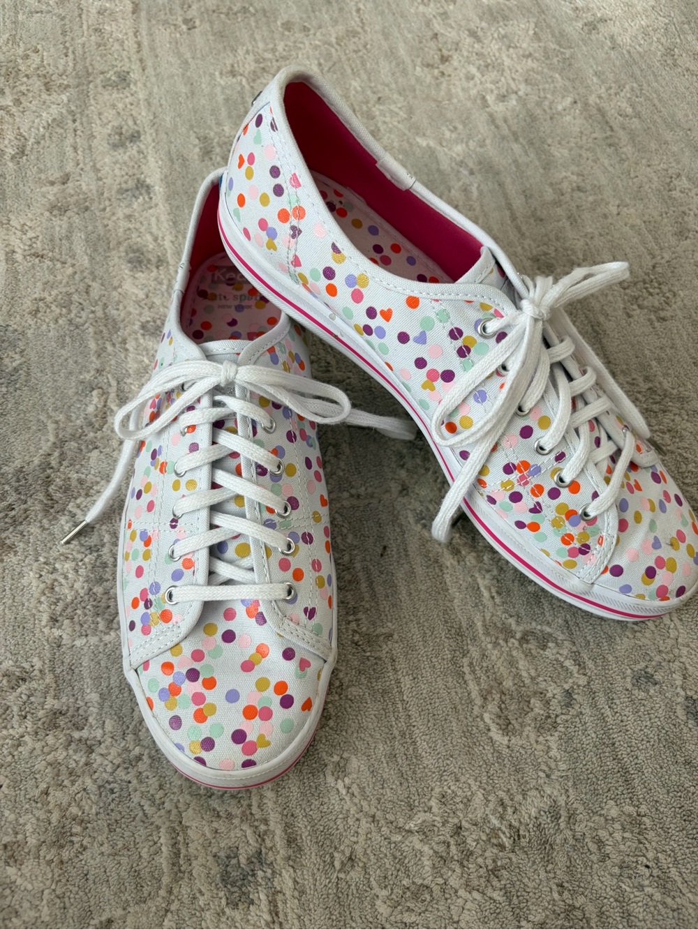 NWOB Keds Kate Spade Sz 10 White Confetti Polka Dot Canvas Sneakers Shoes Preppy